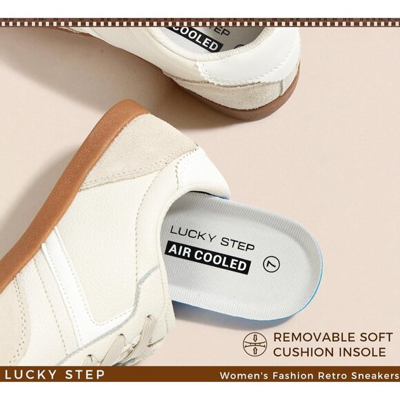 Women's Beige Fashion Retro Sneaker Casual Trendy Walking Classic Shoes Non Slip - Picture 5 of 9